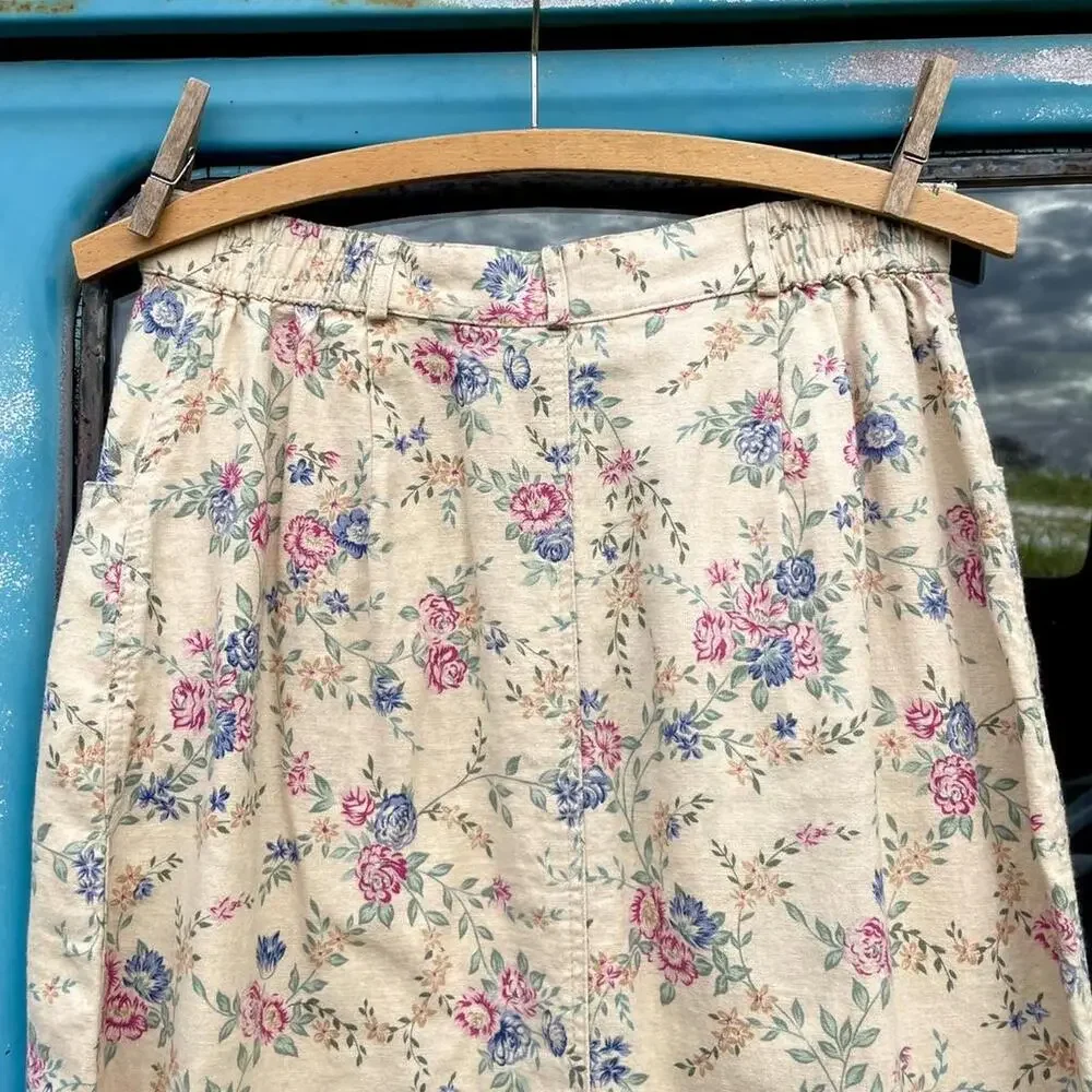 90s Coldwater Creek linen cottage rose floral skirt